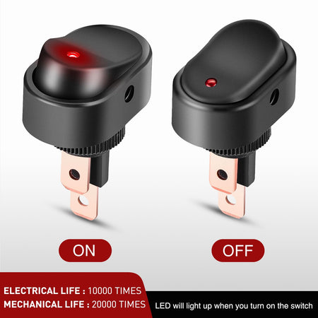 Red LED Lighted Rocker Switch – 30A 3-Pin SPST ON/OFF Oval