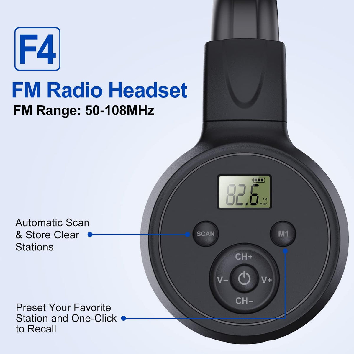 Rechargeable Portable FM Radio Headphones – Wireless Headset with Ear Muffs & Built-In FM Receiver