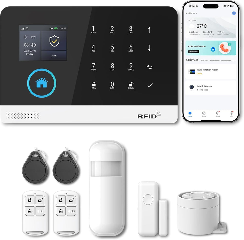 Smart Home Security Alarm System – 9-Piece Kit, WiFi/GSM, Alexa Compatible