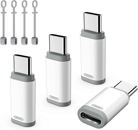 TiMOVO Lightning Female to USB-C Male Adapter – 4 Pack | Charging & Data Sync | White