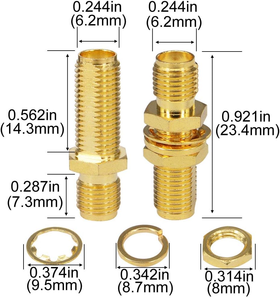 SMA Female to Female Bulkhead Coax Connector – 1-Pack