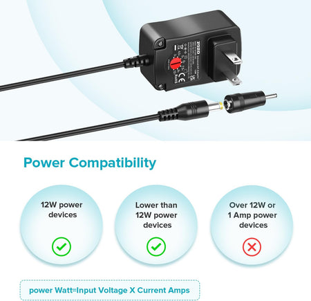 ZOZO Universal AC/DC Adapter 3V-12V 12Watt