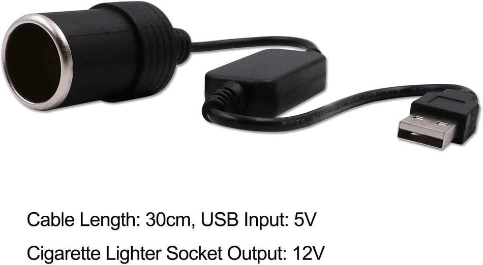 USB-A Male to 12V Car Cigarette Lighter Socket Adapter