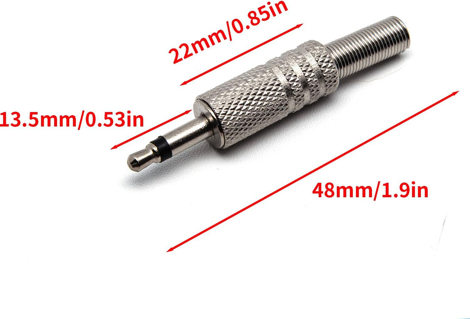 3.5mm Mono Plug Metal 1/8" Male Jack Audio Connector – Solder Type (1 Per Pack)