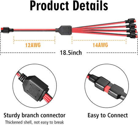 Anderson 1-to-4 Y Splitter Cable Solar Panel Parallel Connector 18.5" (1 Per Pack)