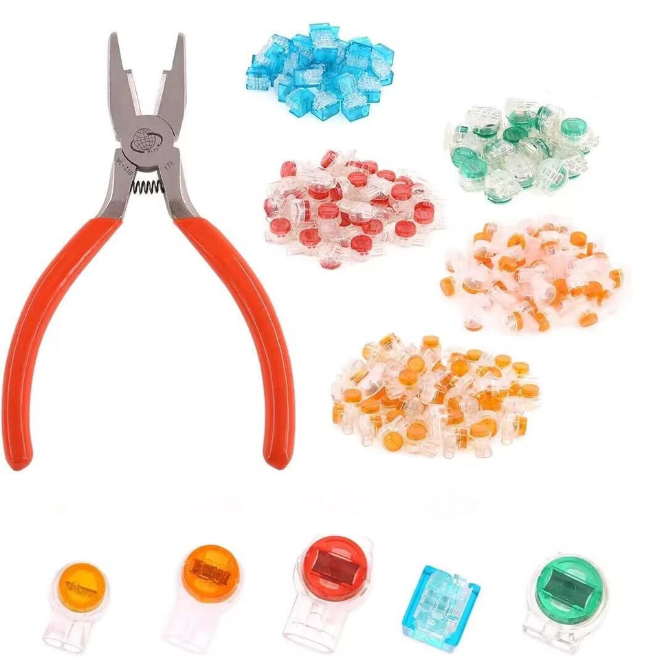 200pc Assorted Telephone Wire Connectors w/ Crimp Tool Kit