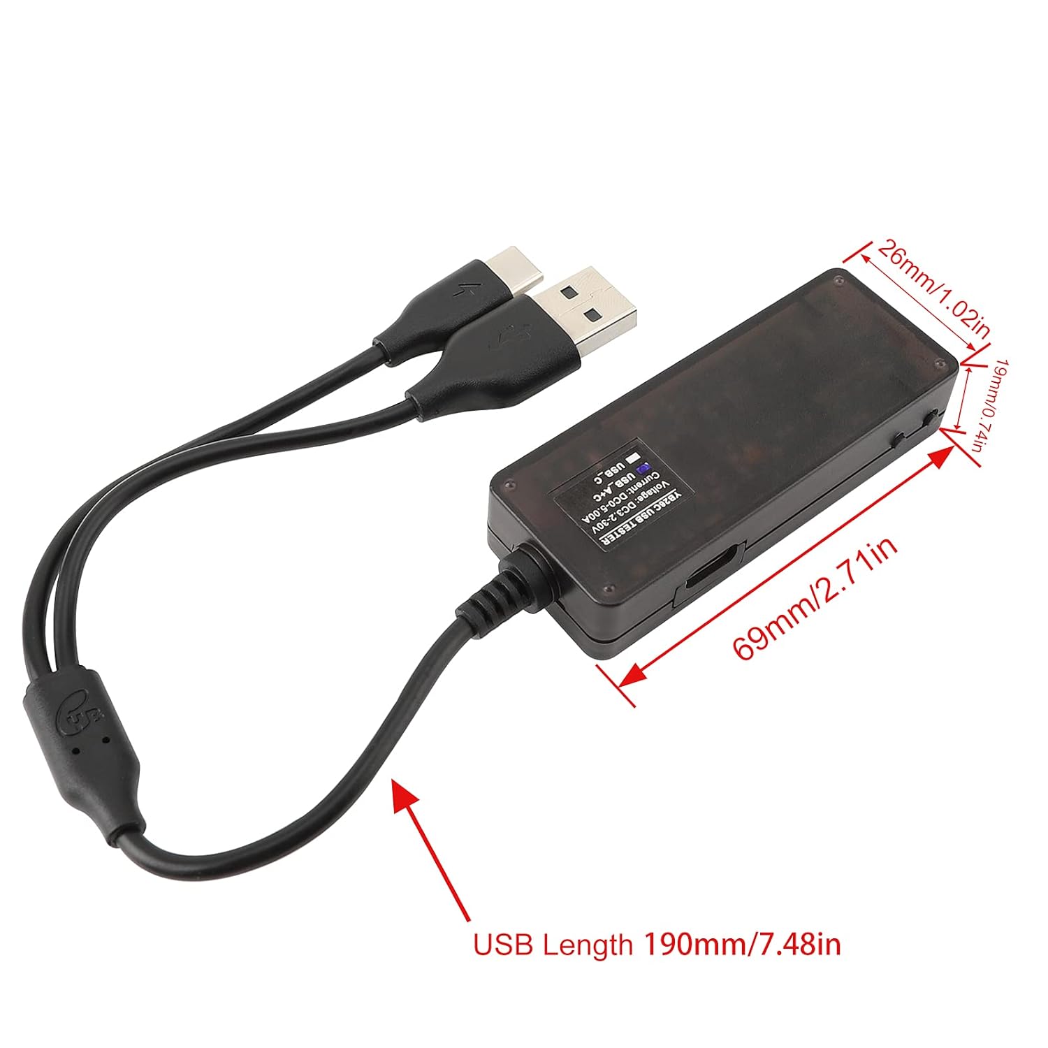 USB-A/C Multimeter Tester – 7-Mode LED Display PD QC 3.0