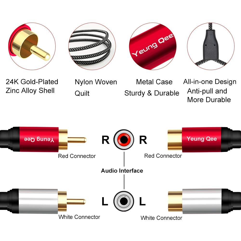 12ft 2RCA Male-to-Female Stereo Audio Extension Cable