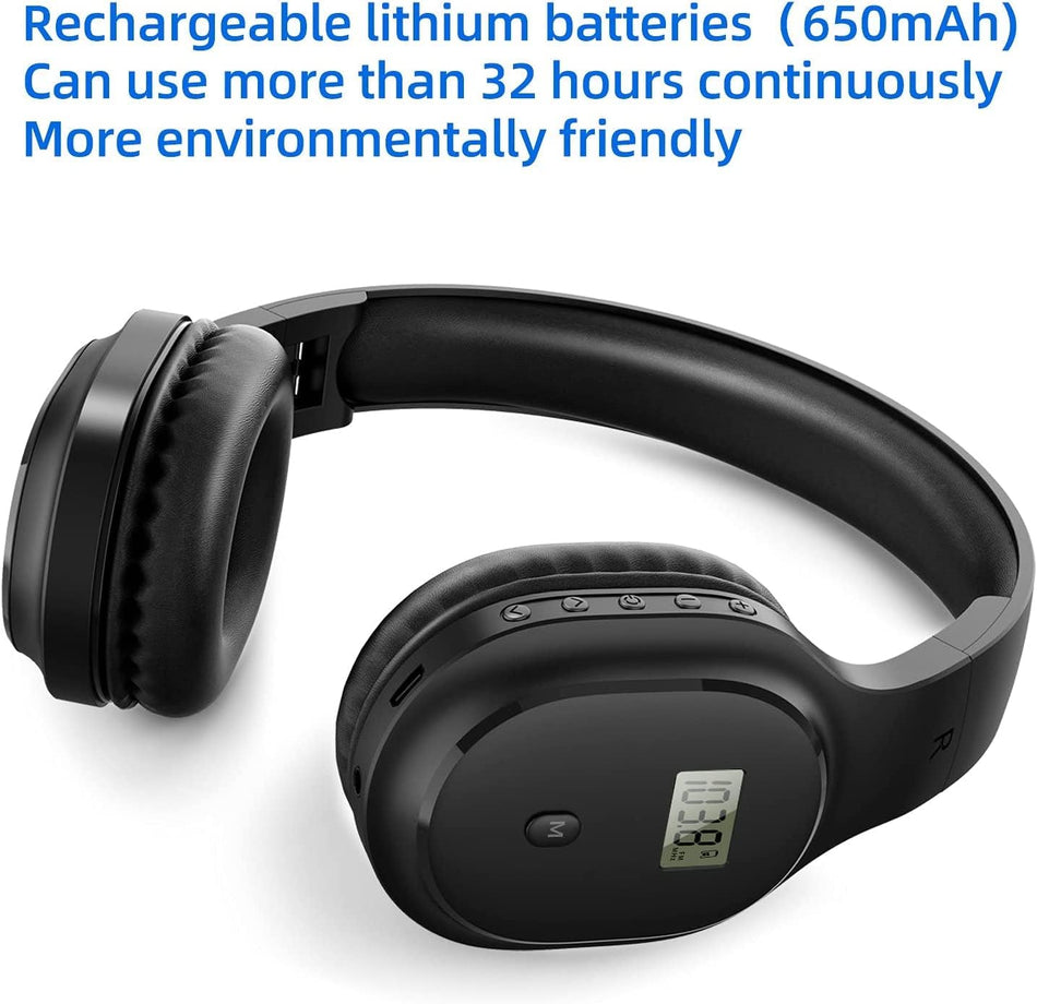 Rechargeable FM Radio Headphones with Soft Ear Muffs & Built-In Receiver