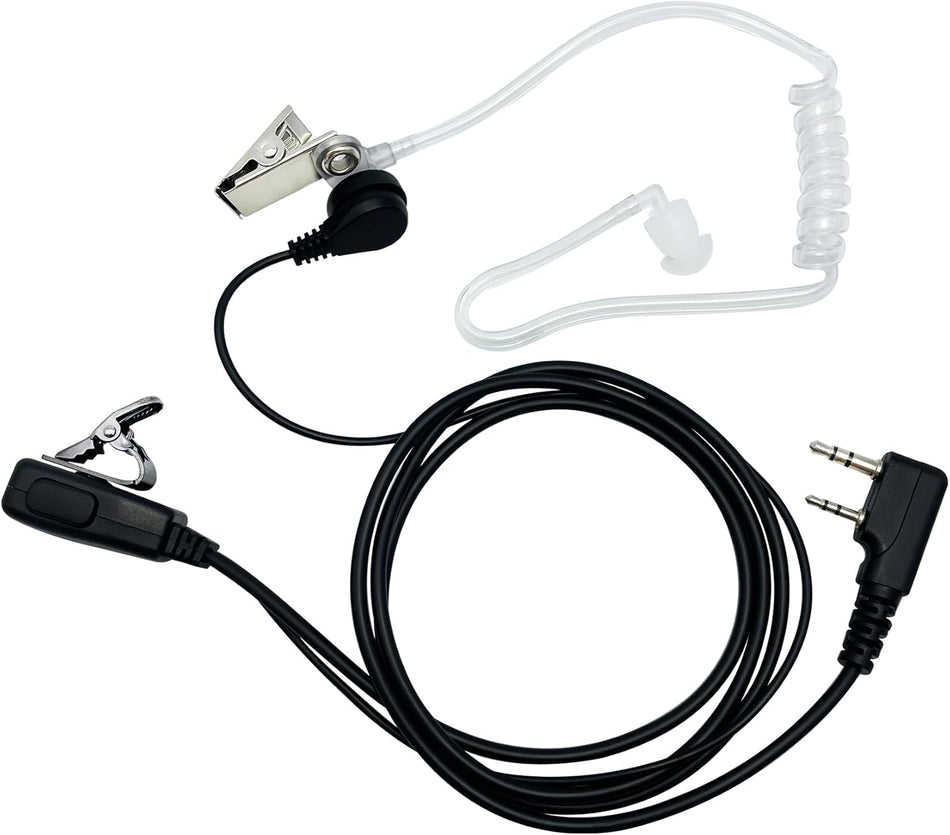 Walkie Talkie Earpiece – 2-Pin Covert Acoustic Tube with Mic & PTT for Baofeng, Kenwood, Retevis