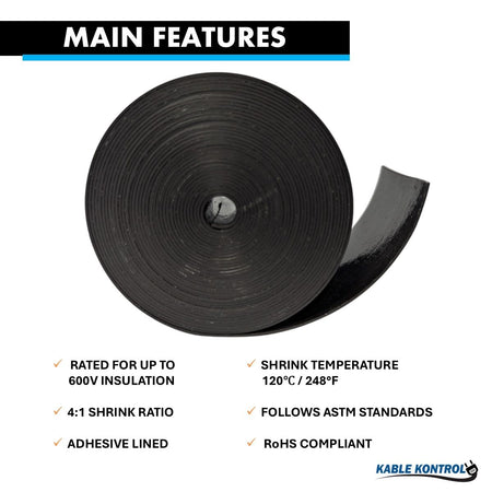 Heat Shrink Tape 2" x 16.5 ft – 4:1 Adhesive Lined Black