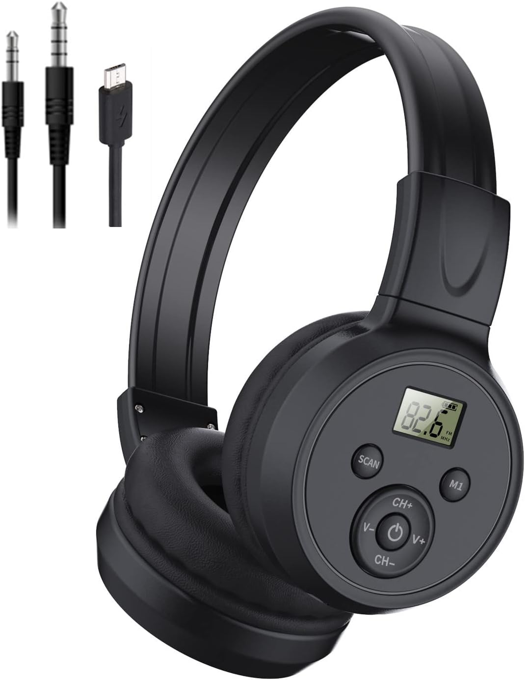 Rechargeable Portable FM Radio Headphones – Wireless Headset with Ear Muffs & Built-In FM Receiver