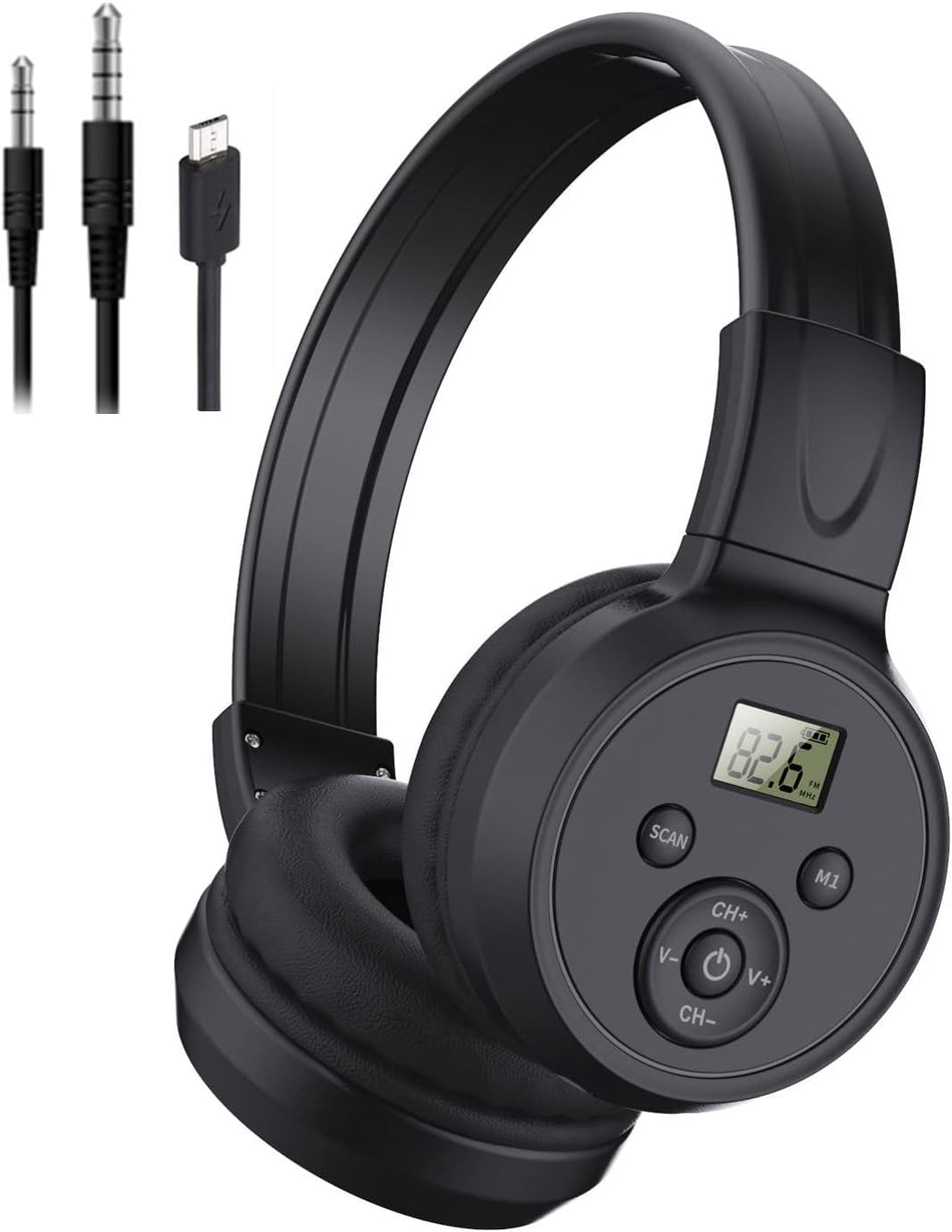 Rechargeable Portable FM Radio Headphones – Wireless Headset with Ear Muffs & Built-In FM Receiver