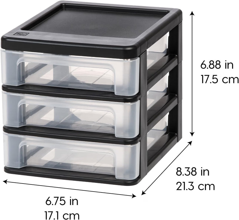 IRIS USA , 3-Drawer Small Plastic Stacking Desktop Organizer, Black
