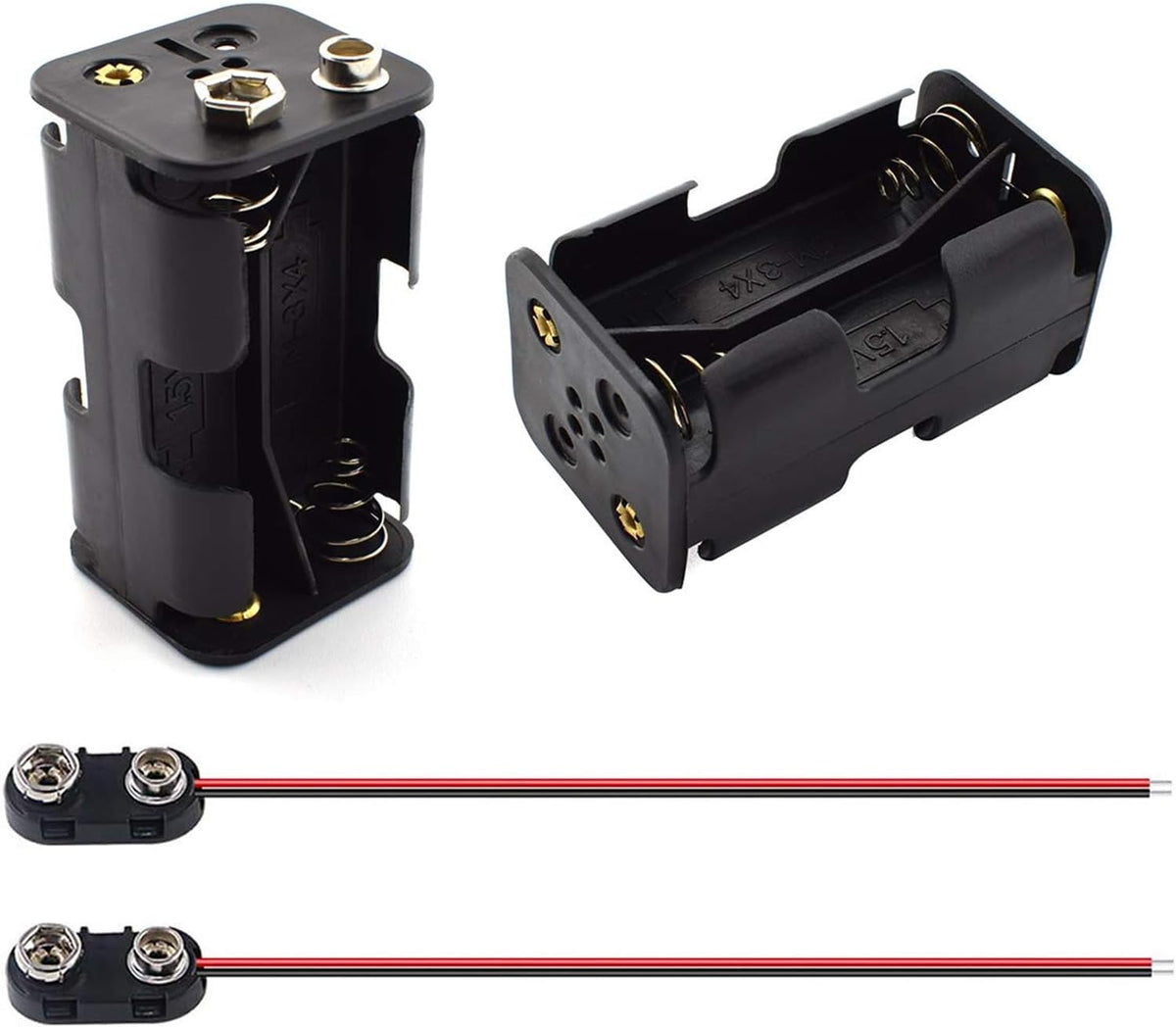 "AA" Battery Holder with 9V-Style Snap Connector, Holds 4 "AA" Batteries