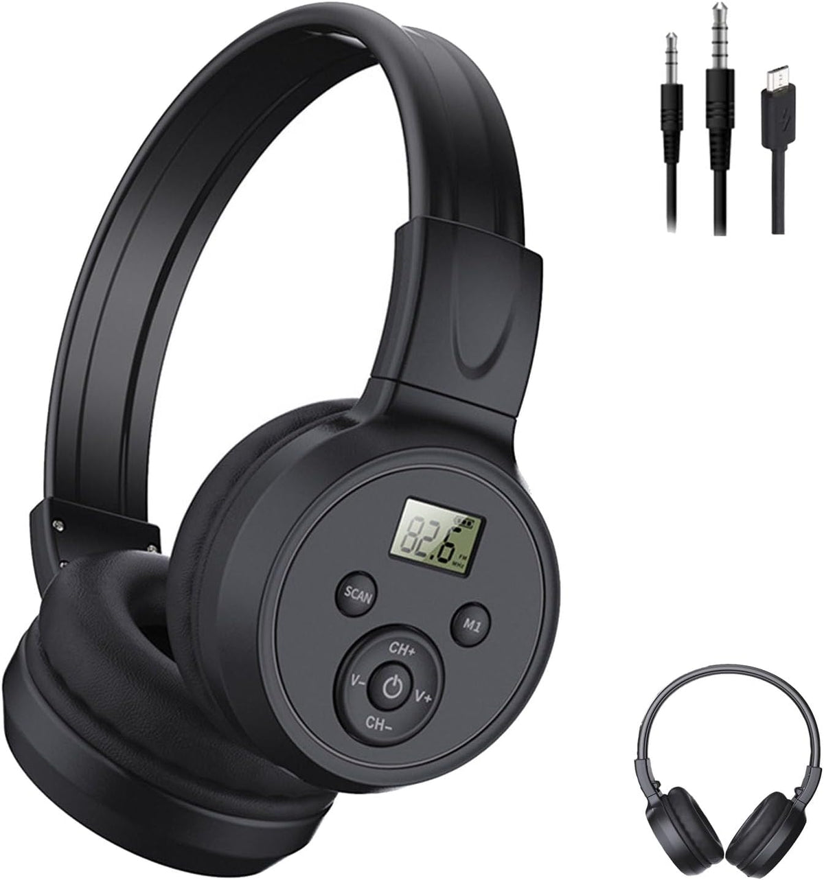 Rechargeable FM Radio Headphones with Soft Ear Muffs & Built-In Receiver