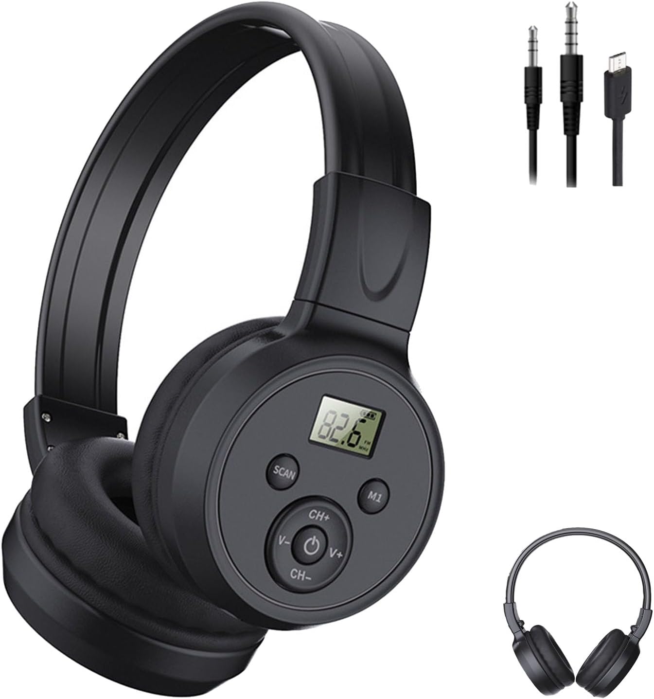 Rechargeable FM Radio Headphones with Soft Ear Muffs & Built-In Receiver