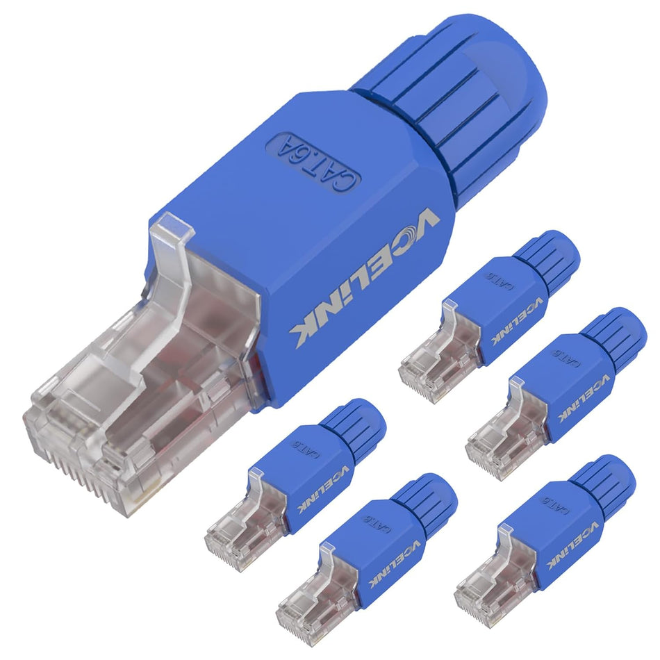 RJ45 CAT6A Tool-Free Plug – 6 Pack, Gold-Plated UTP for 23–26AWG