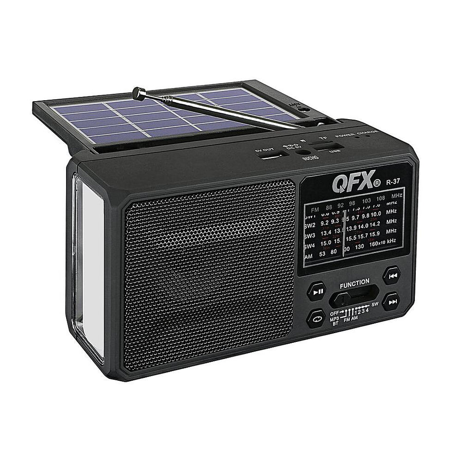 QFX® R-37 Portable AM/FM/SW Radio with Bluetooth®, Flashlight & Solar Panel