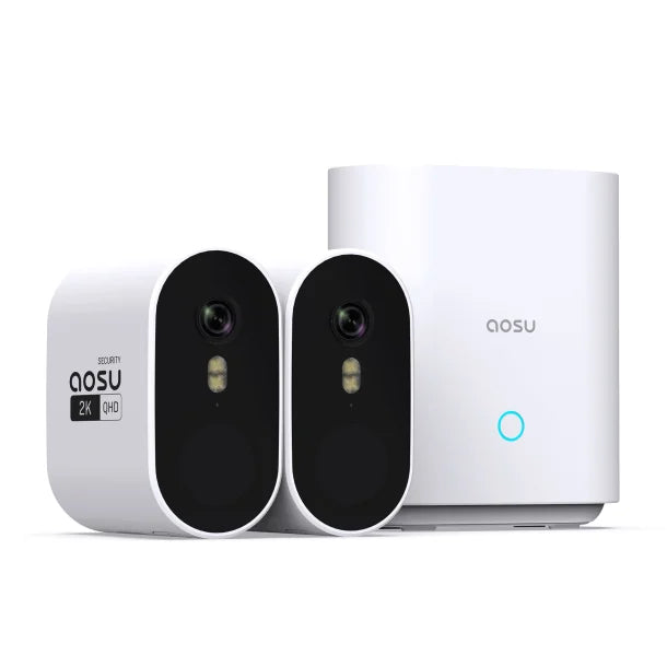 aosu 2K QHD 3.0-MP Outdoor Dual-Band WirelessCam System – 2-Camera Kit with 4-Channel Home Station Recorder