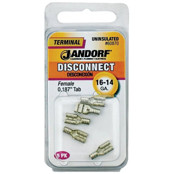 Jandorf Disconnect Terminal, 16 to 14 AWG Wire, Copper Contact, Tin, (5PK) #60870