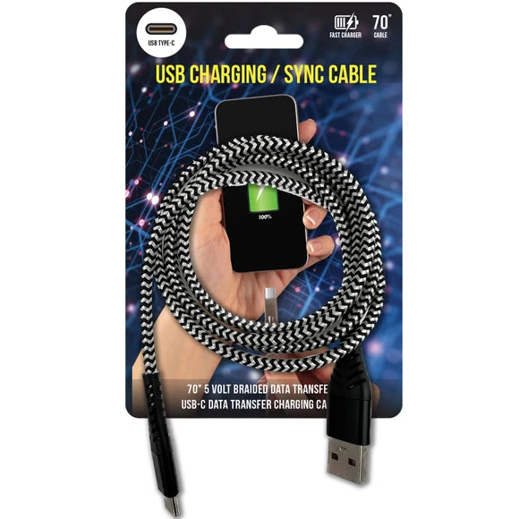70" 5 Volt Type-C Braided Type-C Charge and Sync Cable