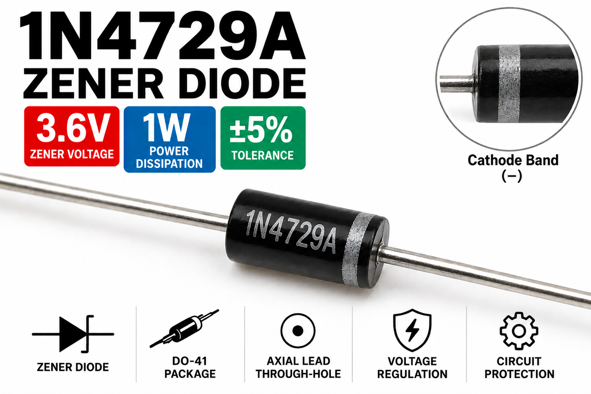 1N4729A Zener Diode, 3.6V 1W ±5%, DO-41 Axial, 2-Pack