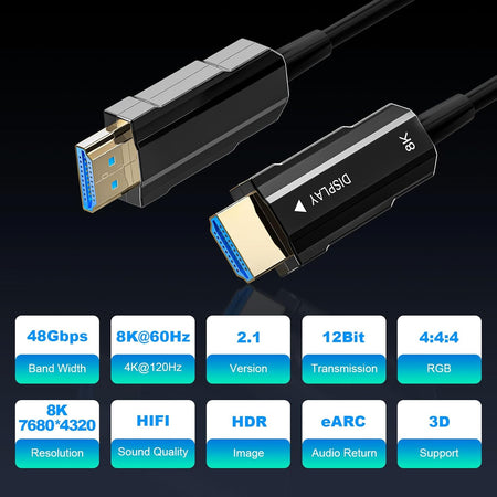 Fiber Optic HDMI Cable 100ft – 8K Ultra High Speed 48Gbps