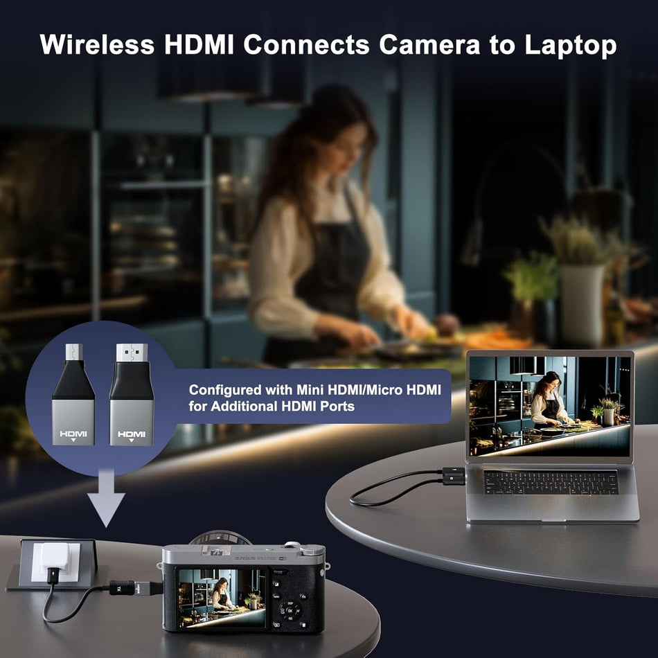 Wireless HDMI Transmitter & Receiver Kit, 4K Decode / 1080P Output, Plug & Play HDMI Extender, 2.4G/5G Wireless Video & Audio Streaming for Laptop, PC, TV Box, Monitor & Projector – Black
