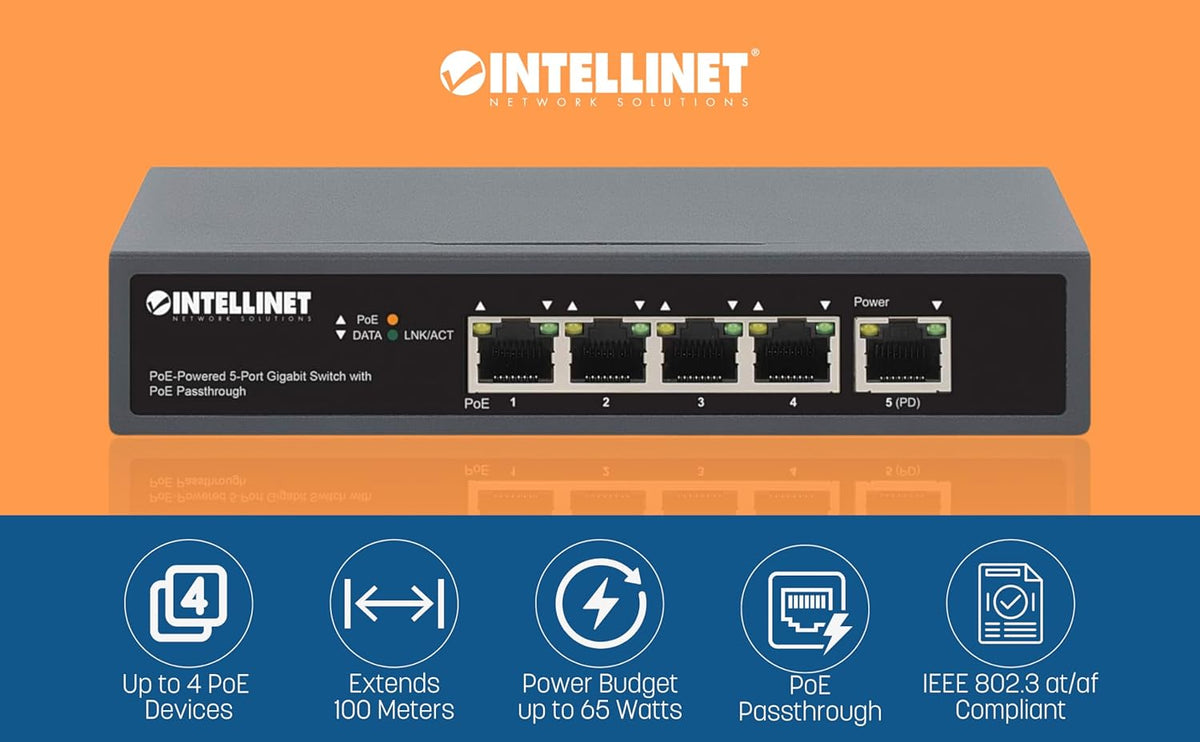 Intellinet 68W PoE-Powered 5-Port Gigabit Switch