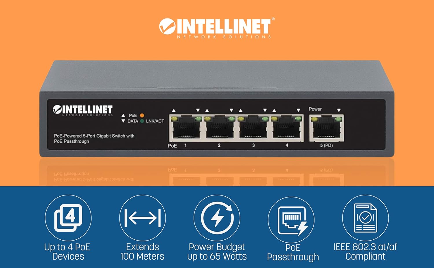 Intellinet 68W PoE-Powered 5-Port Gigabit Switch