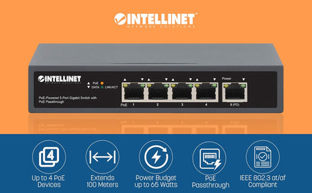 Intellinet 68W PoE-Powered 5-Port Gigabit Switch