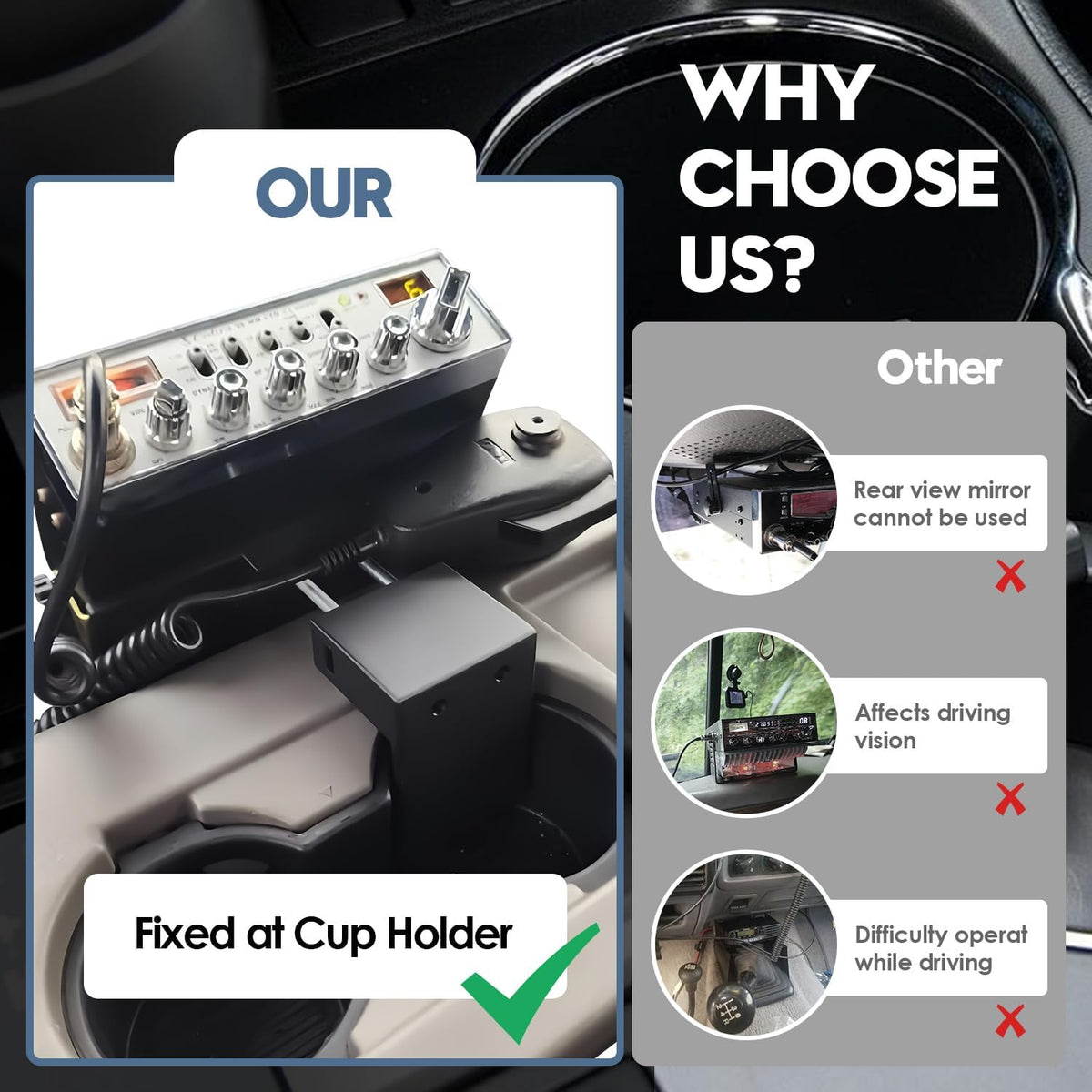 Cup Holder Radio Mount – Clamp Bracket for CB & Ham Radios