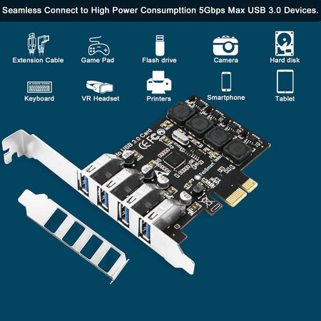 FebSmart PCIe 4-Port SuperSpeed USB 3.0 Expansion Card (FS-U4L-Pro) Black