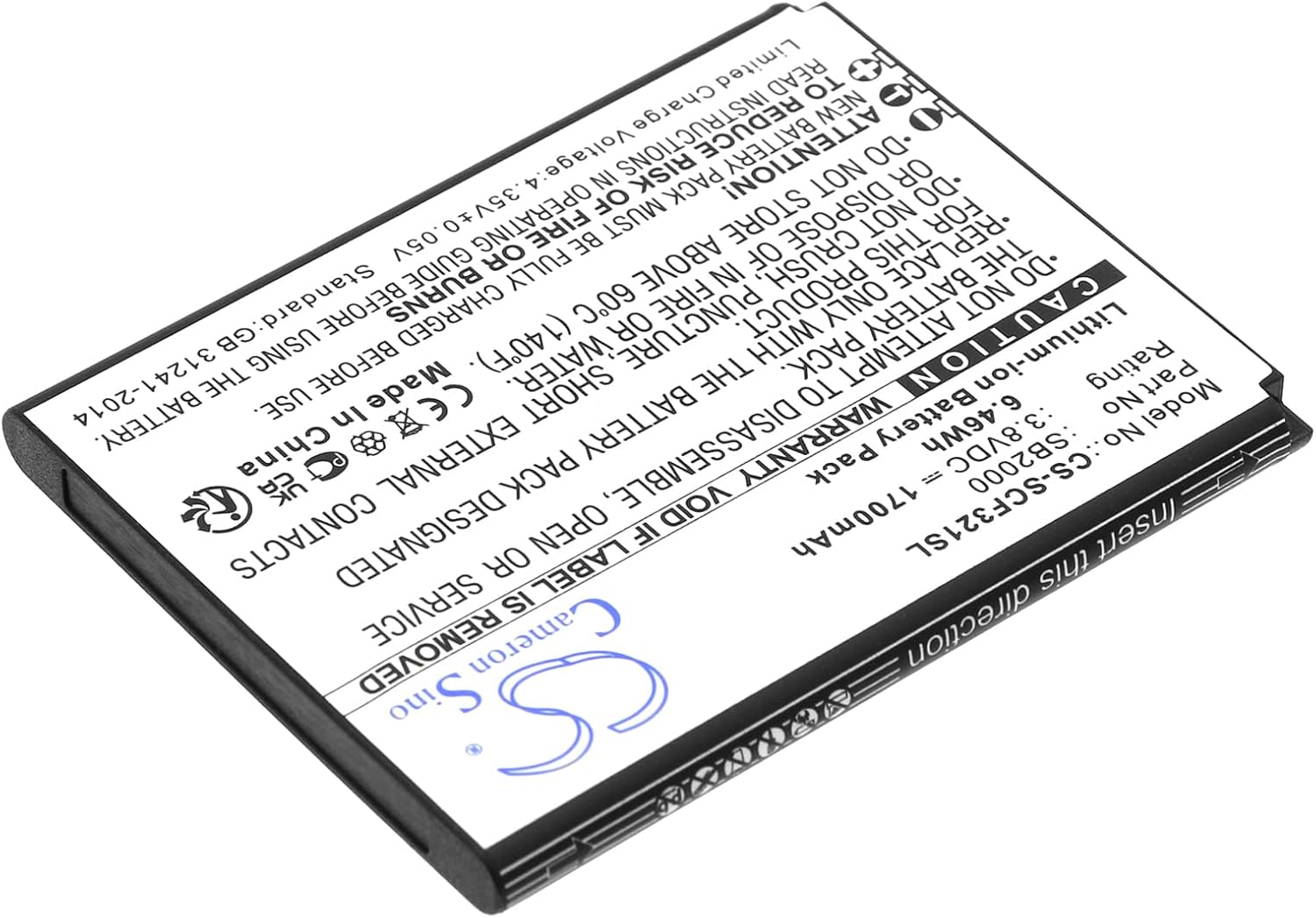1700mAh / 6.46Wh Replacement Battery for Flip SC3218B, Flip SC3218T, SB2000