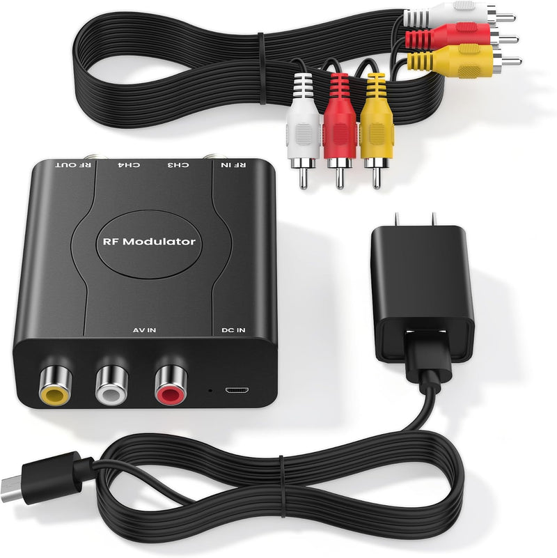 RF Modulator for TV, RCA to RF Coaxial Adapter with 3.3ft RCA Cable | Channel 3/4 Switch for VHS/VCR/DVD Players Game Consoles,