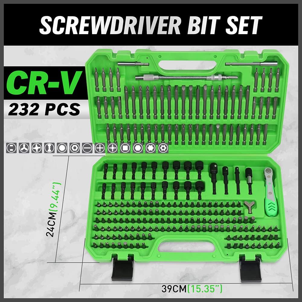 232PCS Ultimate Screwdriver Bit Set – Chrome Vanadium Steel with Ratchet & Case