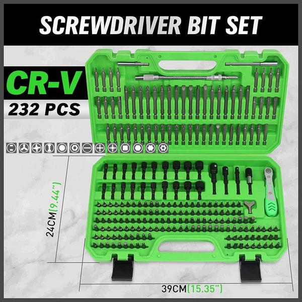 232PCS Ultimate Screwdriver Bit Set – Chrome Vanadium Steel with Ratchet & Case