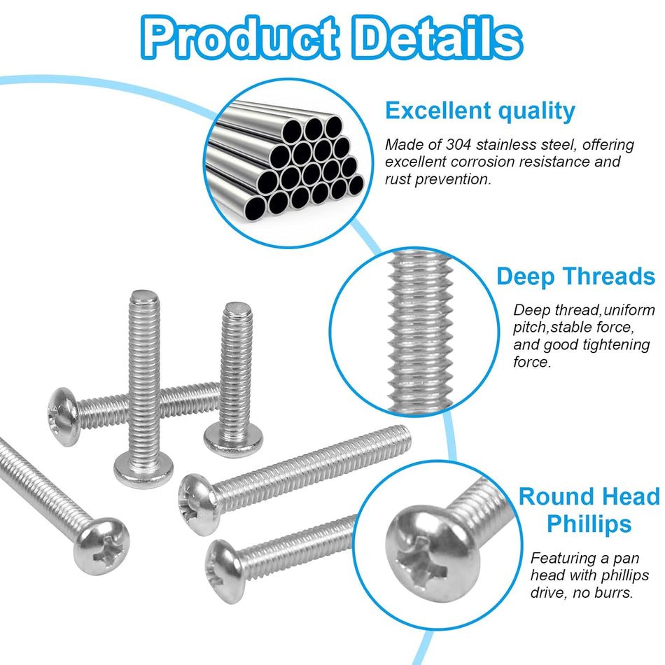 #6-32#8-32 Phillips Pan Head Machine Screws, 304 Stainless Steel – Electrical Wall Plate & Switch Mounting Screws