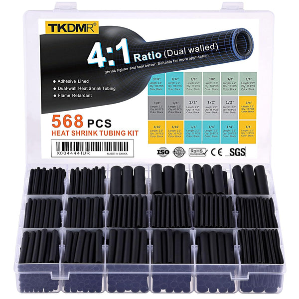 Heat Shrink Tubing Kit – 568 Pc 4:1 Adhesive Marine Grade Assortment