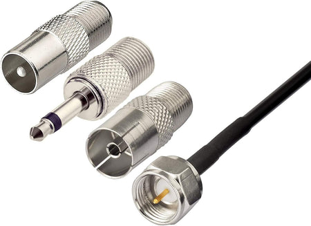 FM Radio Dipole Antenna – 75 Ohm Adhesive Mount with 10ft Cable & Universal Adapter Kit