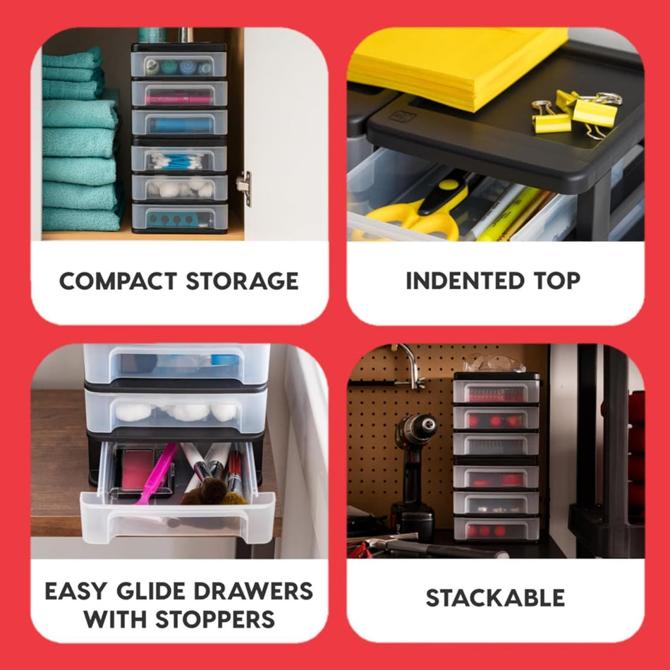 IRIS USA , 3-Drawer Small Plastic Stacking Desktop Organizer, Black