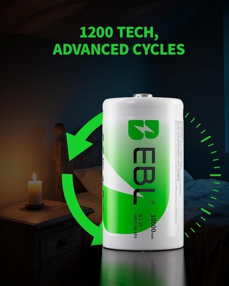 EBL D10000 Rechargeable D Batteries – 10000mAh Ni-MH (2-Pack)
