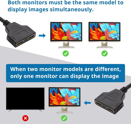 HDMI Splitter Adapter Cable - 1 in 2 Out HDMI Male to Dual HDMI Female