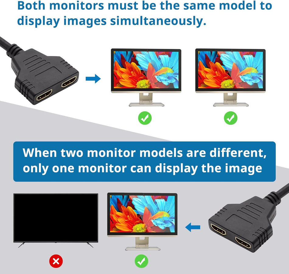HDMI Splitter Adapter Cable - 1 in 2 Out HDMI Male to Dual HDMI Female