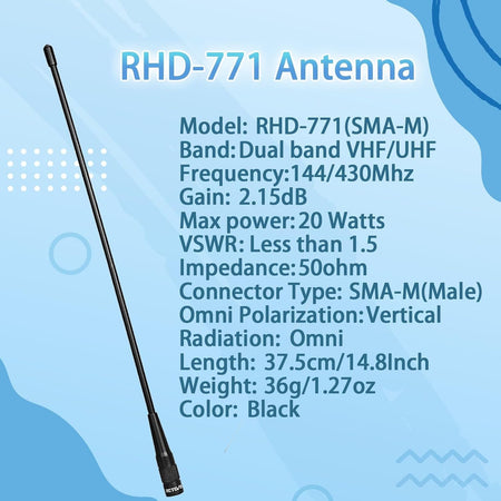 Retevis SMA-M Antenna – 14.8" Dual Band Whip