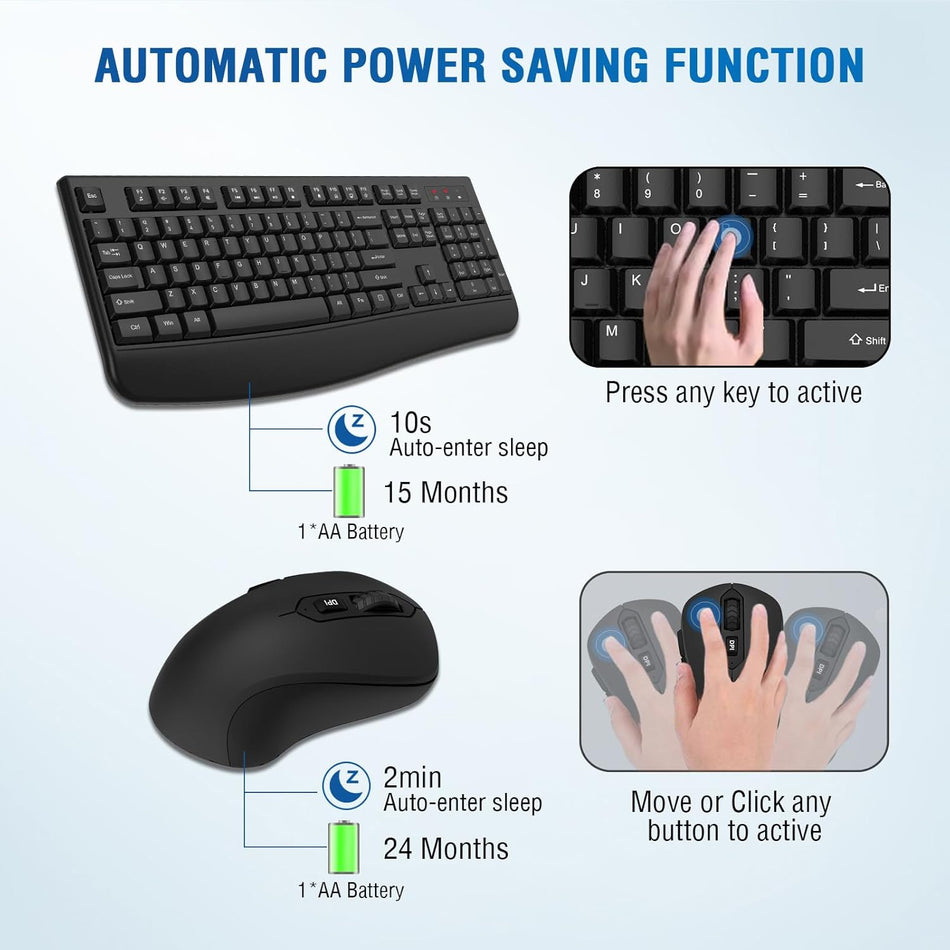 Wireless Keyboard & Mouse Combo Full-Size w/ Palm Rest Black #KBM-2400