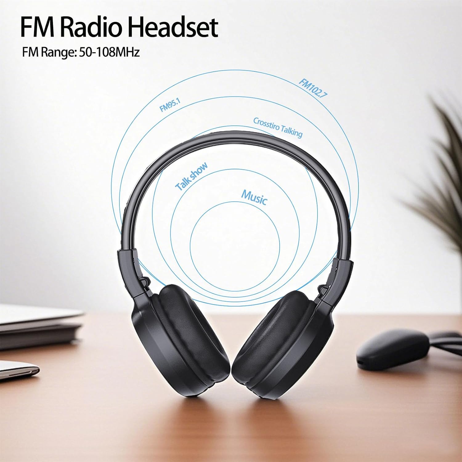Rechargeable FM Radio Headphones with Soft Ear Muffs & Built-In Receiver