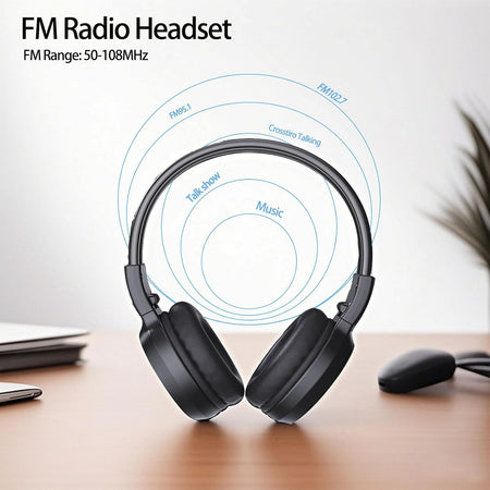 Rechargeable FM Radio Headphones with Soft Ear Muffs & Built-In Receiver
