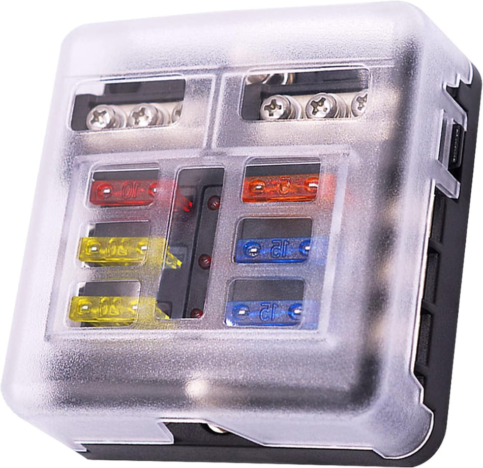 6 Way 12V Blade Fuse Block with LED Indicator & Cover